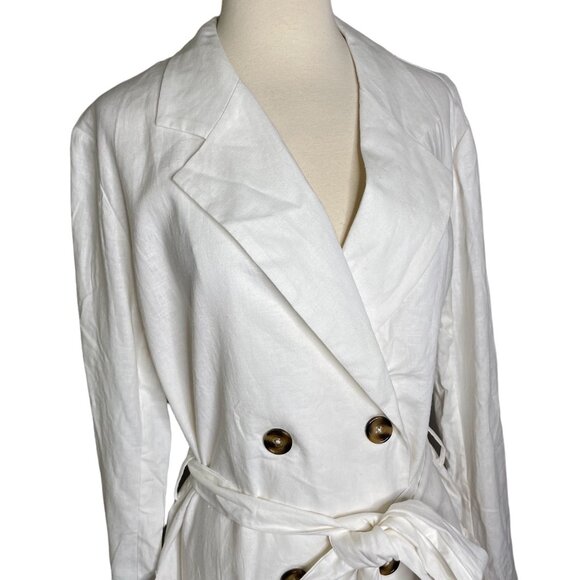 LPA Double Breasted Jacket Size XS  White Linen Tie Waist Button Front New - Picture 3 of 10